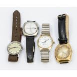 A collection of four gentleman's vintage wristwatches, including an automatic Seiko watch with cross