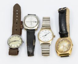 A collection of four gentleman's vintage wristwatches, including an automatic Seiko watch with cross
