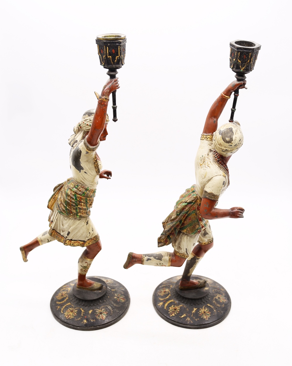 A pair of early 20th Century gold painted continental Arabic figures/candle holders. - Image 5 of 6