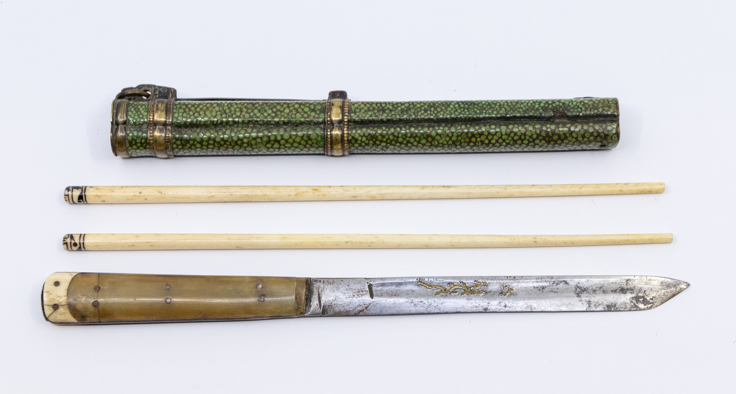 ***WITHDRAWN*** A Chinese late 19th /early 20th Century chopstick and knife set, the shagreen case - Image 5 of 5