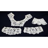 A matching collar and two cuffs for tight fitting sleeves, these fine lace items are done by