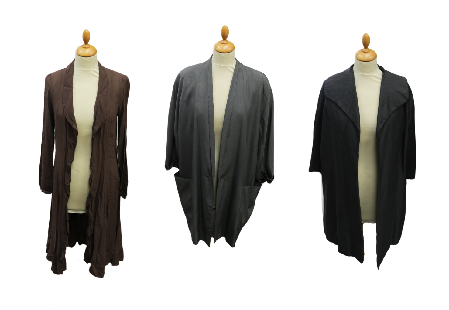 A Ghost summer-weight coat, size small, in mushroom-coloured crepe-type fabric, waterfall design