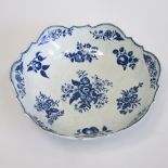 A Worcester Junket dish blue and white printed fir cone, flowers, insects and snail’s pattern. Circa
