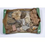 A collection of various rocks and minerals including desert rose approx 27cm, granite, calcite