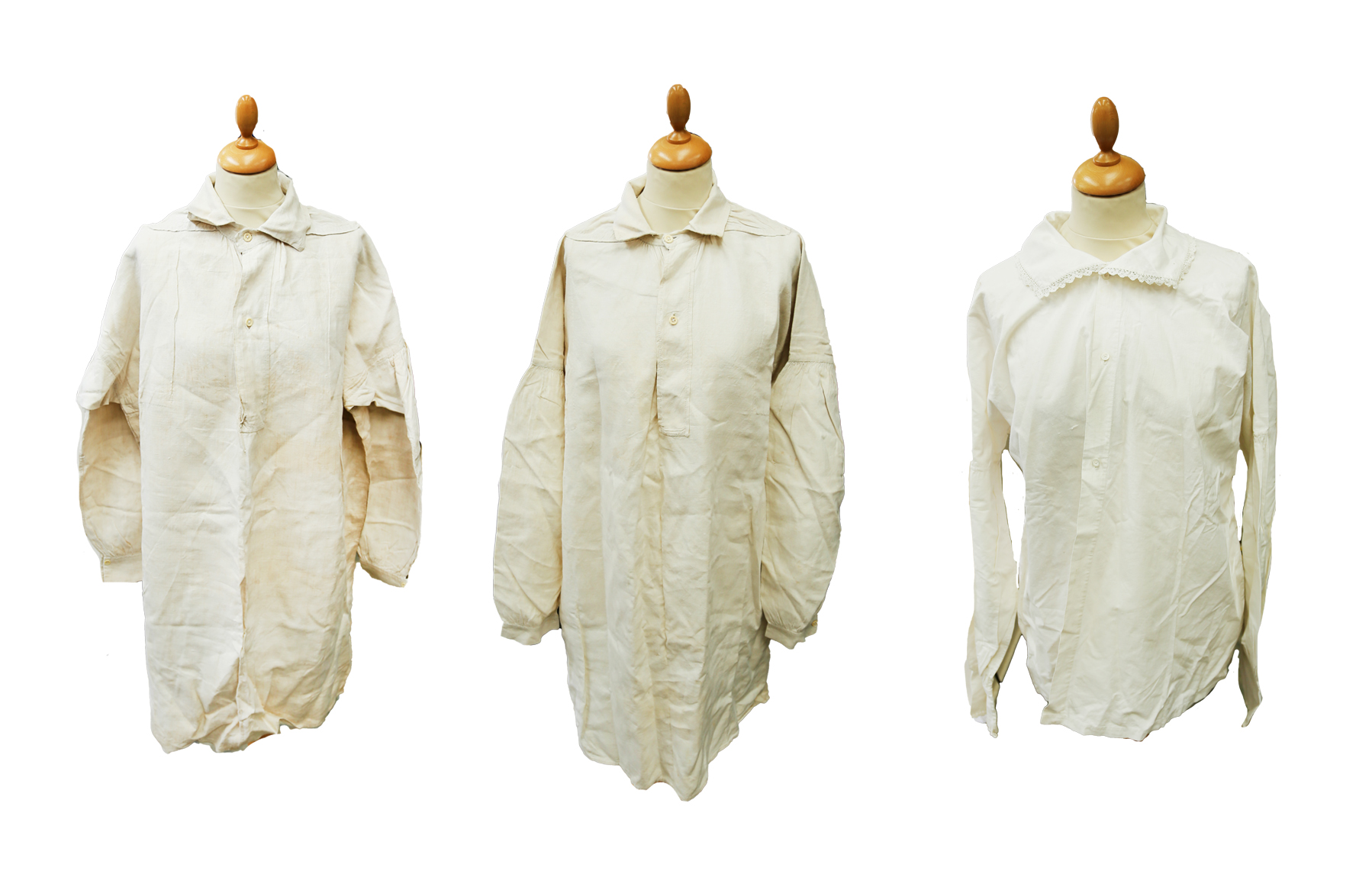 A quantity of men's white wear including shirts and hight shirts, white cotton, 1870 - 1920.