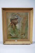 A mid 20th Century contemporary oil on canvas of a black man, signed and framed, a/f condition