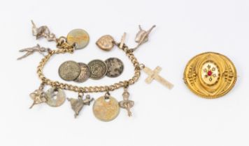 A Victorian gilt metal paste set brooch a/f solder repairs to reverse, along with a charm bracelet