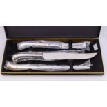 A modern Arthur Price three piece carving set, steel bladed, with silver plated handles, in original