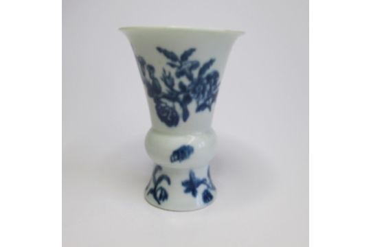 A Worcester blue and white double gourd vase with flowers Circa; 1765 Height 13cm Condition;