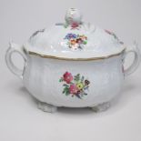 A small Coalport porcelain tureen white blind moulded- dulong pattern and painted with little floral