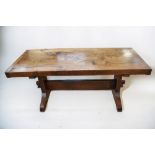 A solid oak plank top refectory style table, 185 x 75 x 70cm (L x H x W)