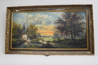 A mid to late 20th Century continental oil on canvas of a German country scene along with a early