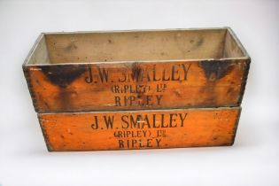 Two 20th century wooden Fyffes banana boxes bearing merchant details, wax treated. 91cm long x