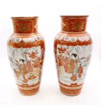 A pair of early 20th century Japanese mantel vases, signed to base.