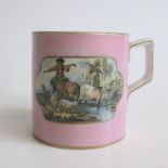 A F & R Prattware late 19th Century pink ground mug transfer printed ‘Driving cattle’ and ‘the