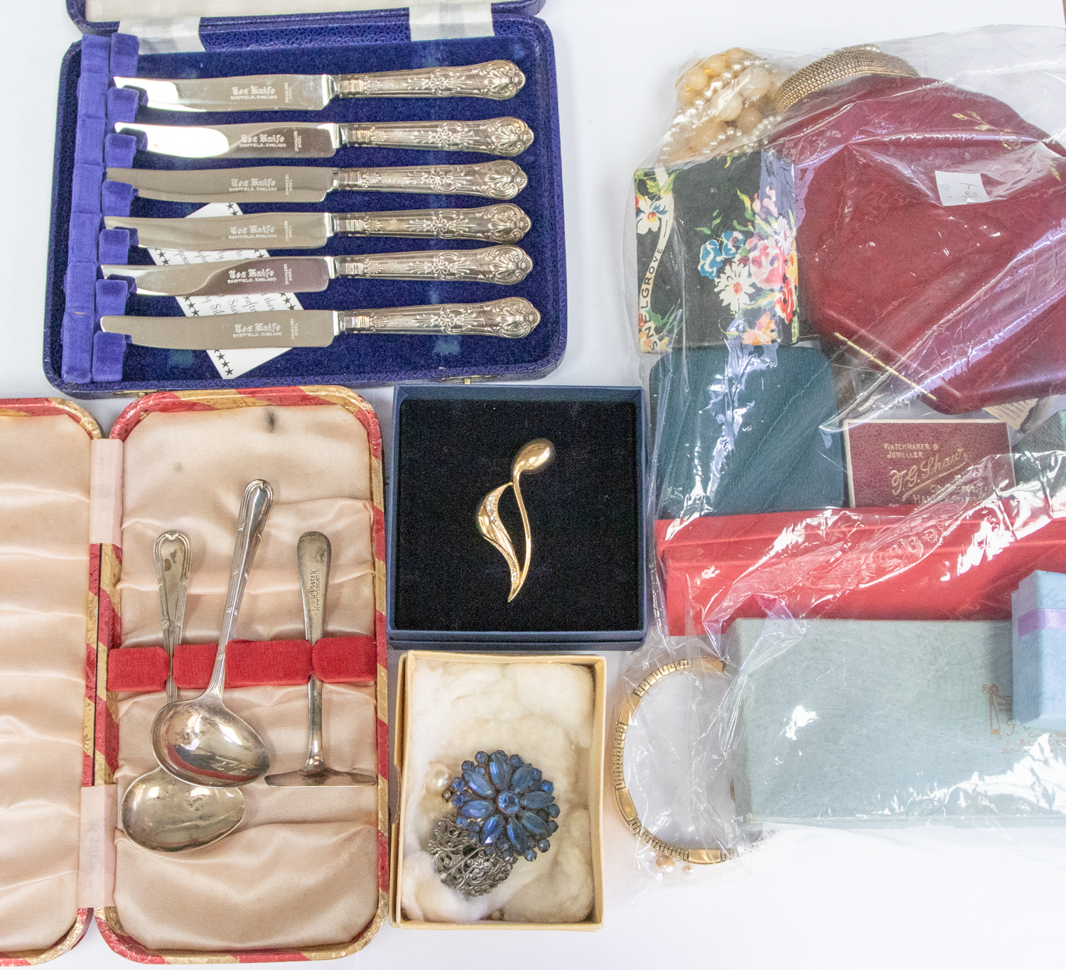 A collection of various items including a collection of costume jewellery including paste set