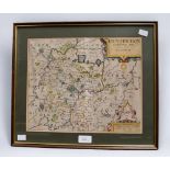 A 17th Century framed map of Huntingdon along with a 18th Century framed map of Canterbury.