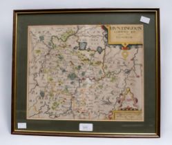 A 17th Century framed map of Huntingdon along with a 18th Century framed map of Canterbury.