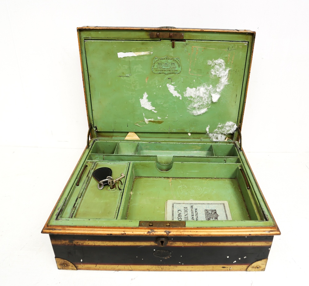 A Victorian metal cash/dispatch box with keys along with a WWI Christmas tin box, manufactured in - Image 3 of 4