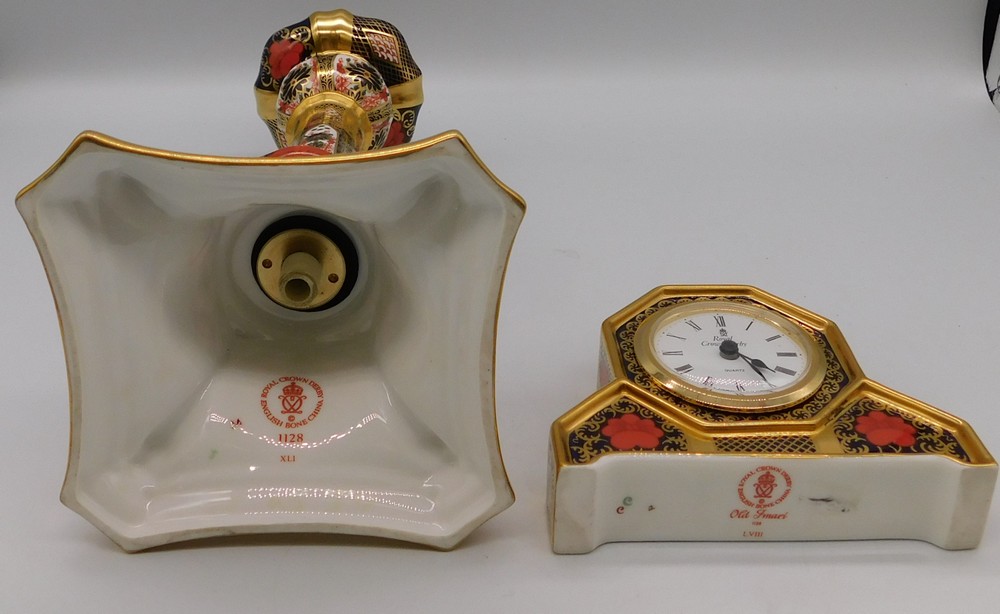 A Royal Crown Derby 1128 Imari tall candlestick, 1st quality along with a 2nd quality Imari mantle - Image 4 of 4