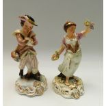 Two Royal Crown Derby porcelain figures "winter and spring" painted by S Whitehead, damage to leaf