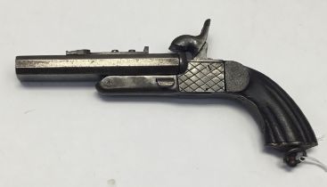 A 19th century Continental double barrel break-open pinfire pistol probably French. Boxlock action