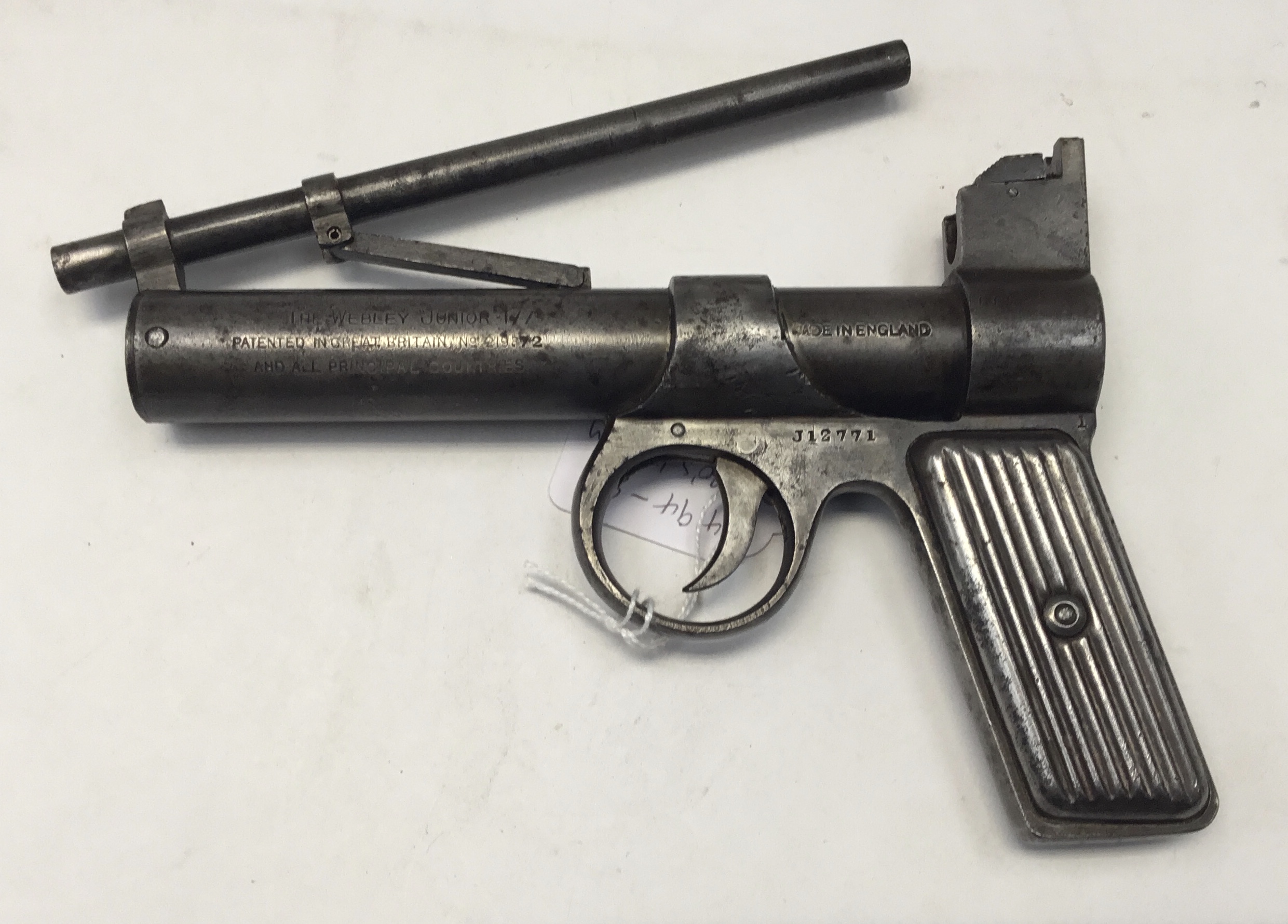Pre-war Webley Junior over-lever air pistol in .177 smooth bore. Very tidy example of this