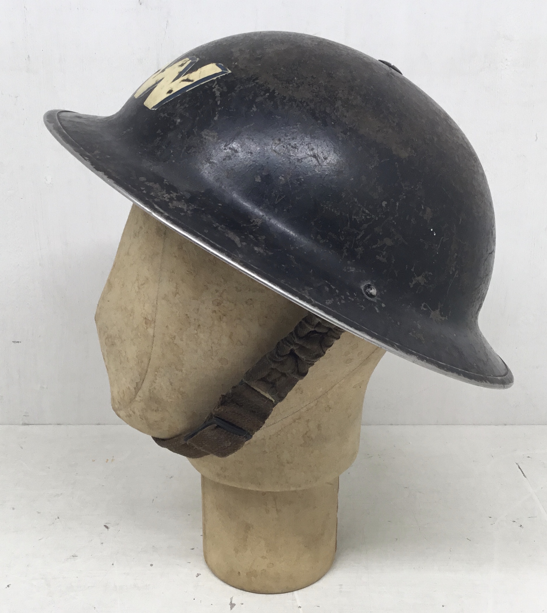 A WW2 era Air Raid Warden’s helmet. Dated 1939 to the underside of the rim, and stamped with the - Image 3 of 7