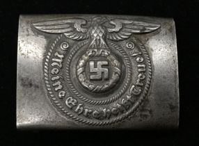 An unmarked example of an SS buckle. Steel construction, with evidence of a brass alloy under