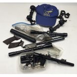 Collection of sights and other parts for Webley air pistols and rifles, plus a Webley baseball cap.