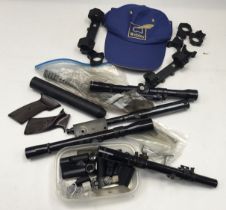 Collection of sights and other parts for Webley air pistols and rifles, plus a Webley baseball cap.