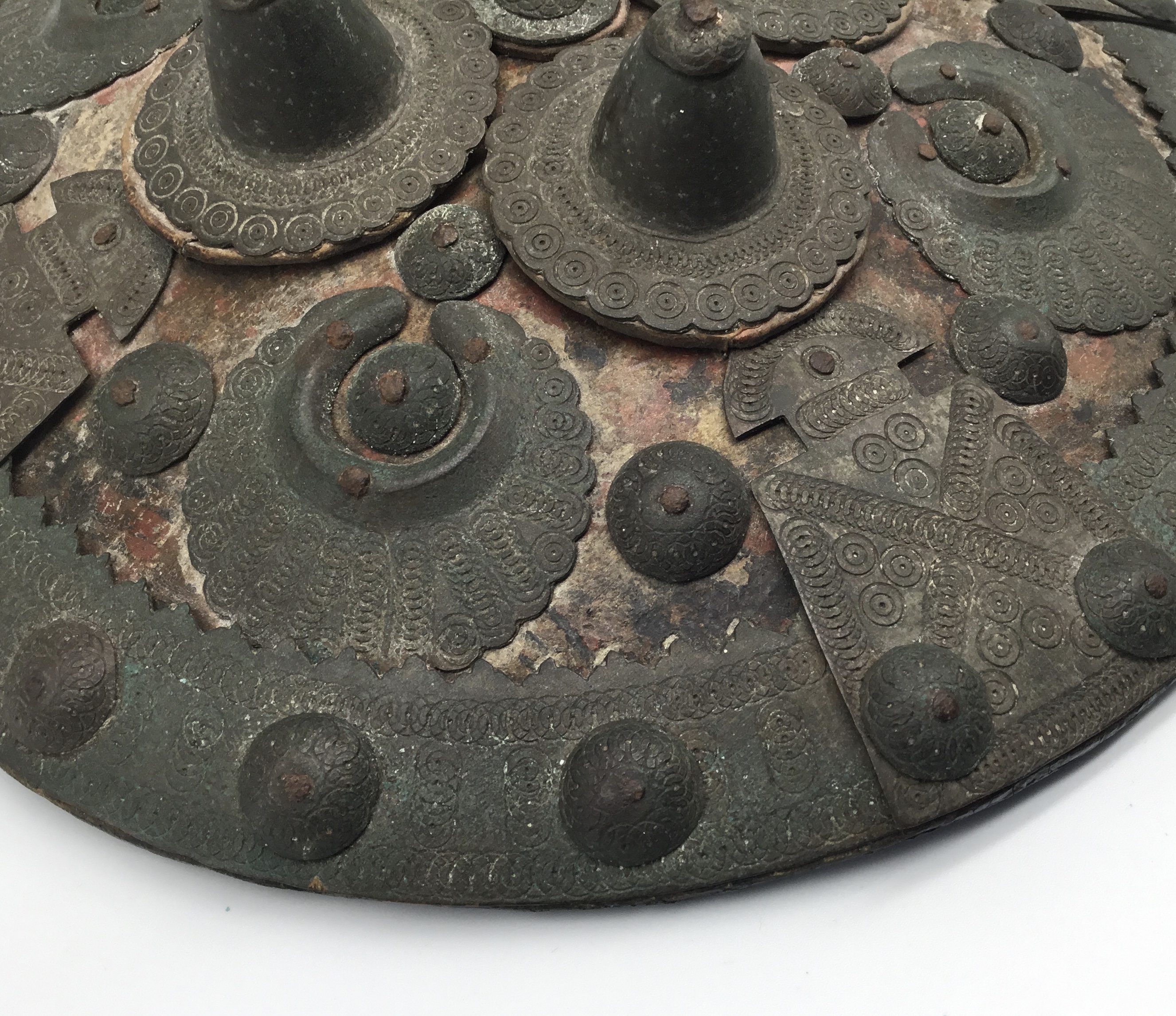 A late 19th century Indo-Persian Dhal or parrying shield. Thick hide construction and of slightly - Image 3 of 8