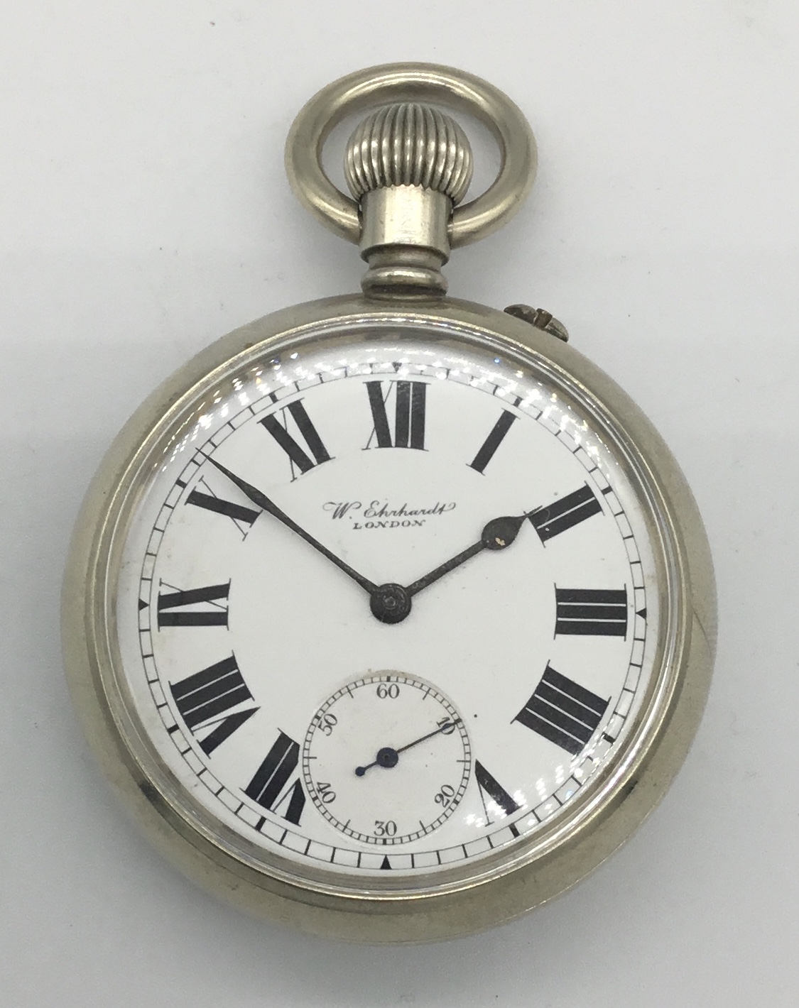 A scarce WW1 era, military D series pocket watch by W.Ehrhardt. Nickel screw back case, marked