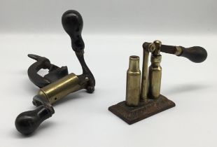 Collectable antique brass/steel 12bore cartridge re-decapper on cast-iron base to Horsleys Patent