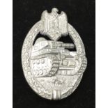 A WW2 German silver grade panzer assault badge by Friedrich Linden, Lüdenscheid. Marked FLL 43 to