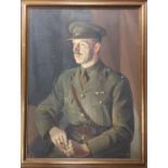 A good quality oil on board portrait of Major E.O.Duggan T.D. M.I.D. Three quarter length