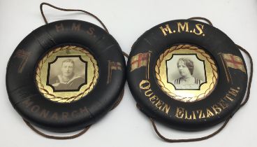 An attractive pair of WW1 era Royal Navy lifebelt style photograph frames. Manufactured in painted