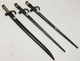3 examples of 19th century French bayonets, all with matching serial numbers to the hilts and
