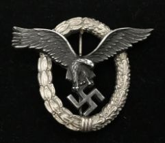 A non maker marked German Luftwaffe Pilots badge,  Two piece construction, with the eagle being