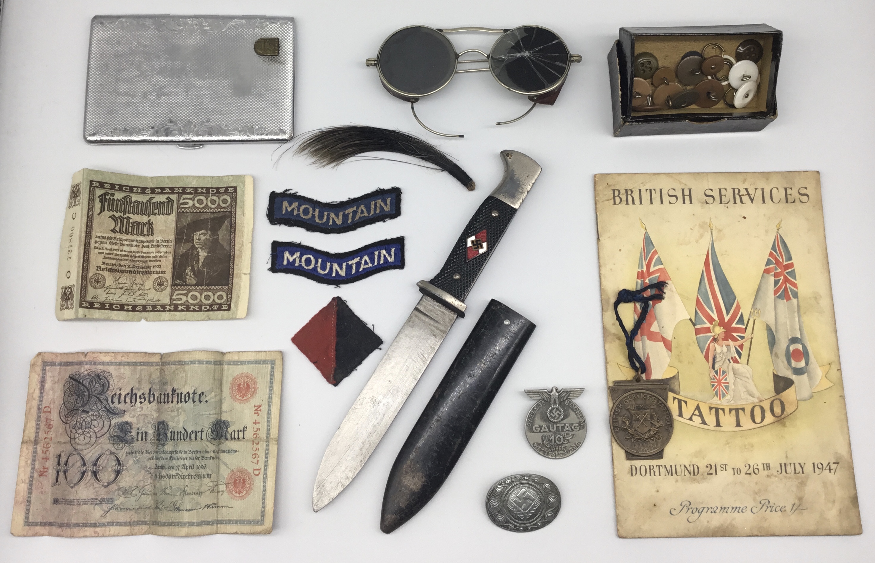 A WW2 Hitler Youth Knife, German badges, British patches, and other items once belonging to 412757 - Image 5 of 17