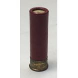 One unfired 8bore paper case shotgun cartridge (may be brass lined) unmarked in red with head