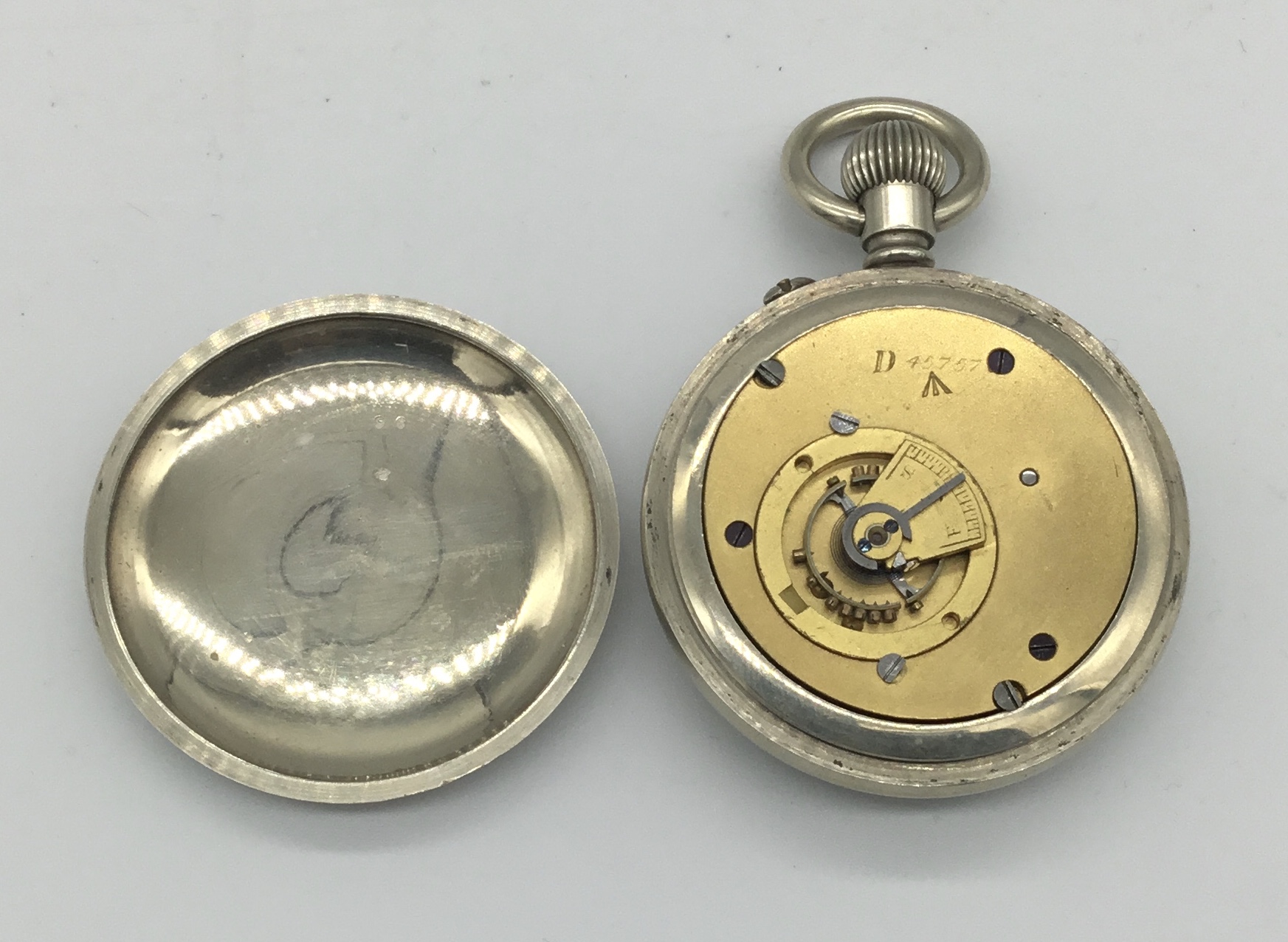 A scarce WW1 era, military D series pocket watch by W.Ehrhardt. Nickel screw back case, marked - Image 5 of 5
