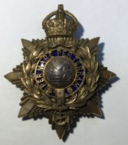 Scarce Royal Marine Officers Helmet Plate, Kings Crown 1905-52. Silver Globe with blue enamel behind