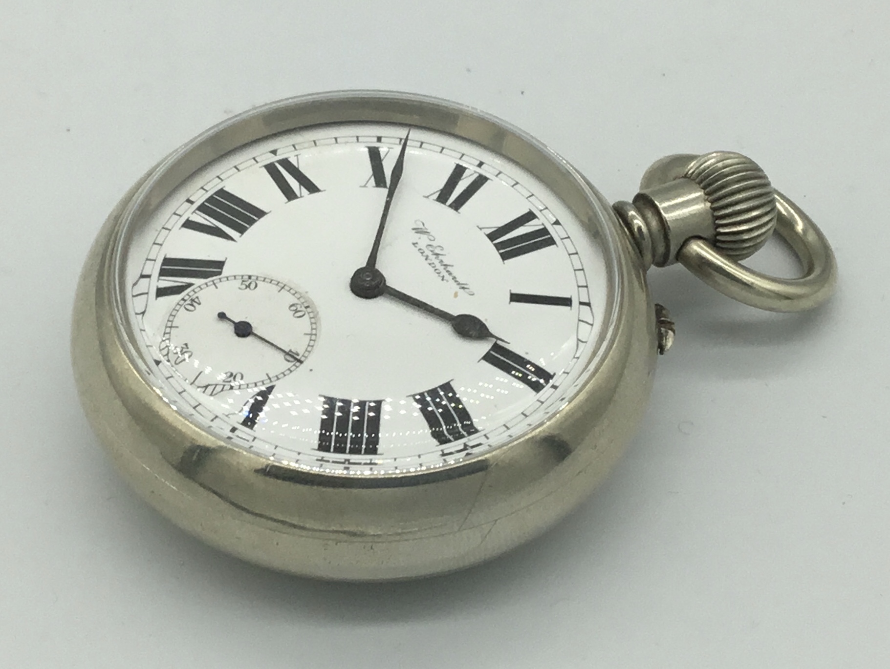 A scarce WW1 era, military D series pocket watch by W.Ehrhardt. Nickel screw back case, marked - Image 2 of 5