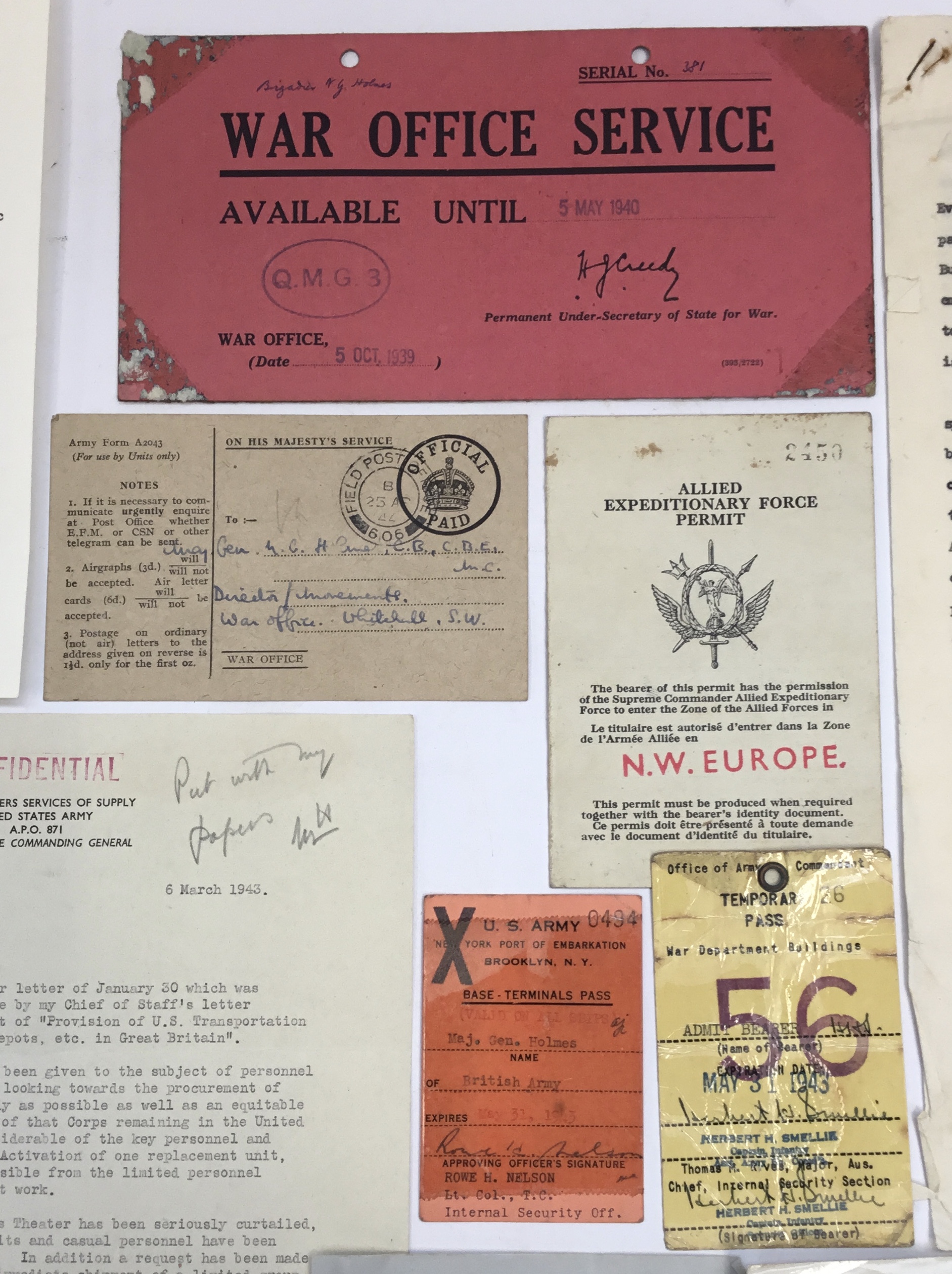 A large archive of WW2 era letters, documents, passes and other ephemera related to Major General - Image 4 of 10