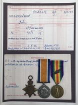 A WW1 1914 star Mentioned in Dispatches trio, awarded to L-13150 L/Cpl John Hodgkinson of the 1st
