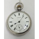 A Military 'Prize' silver pocket watch, comprising an open faced signed  white enamel dial, marked