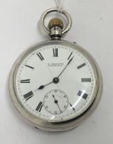 A Military 'Prize' silver pocket watch, comprising an open faced signed  white enamel dial, marked