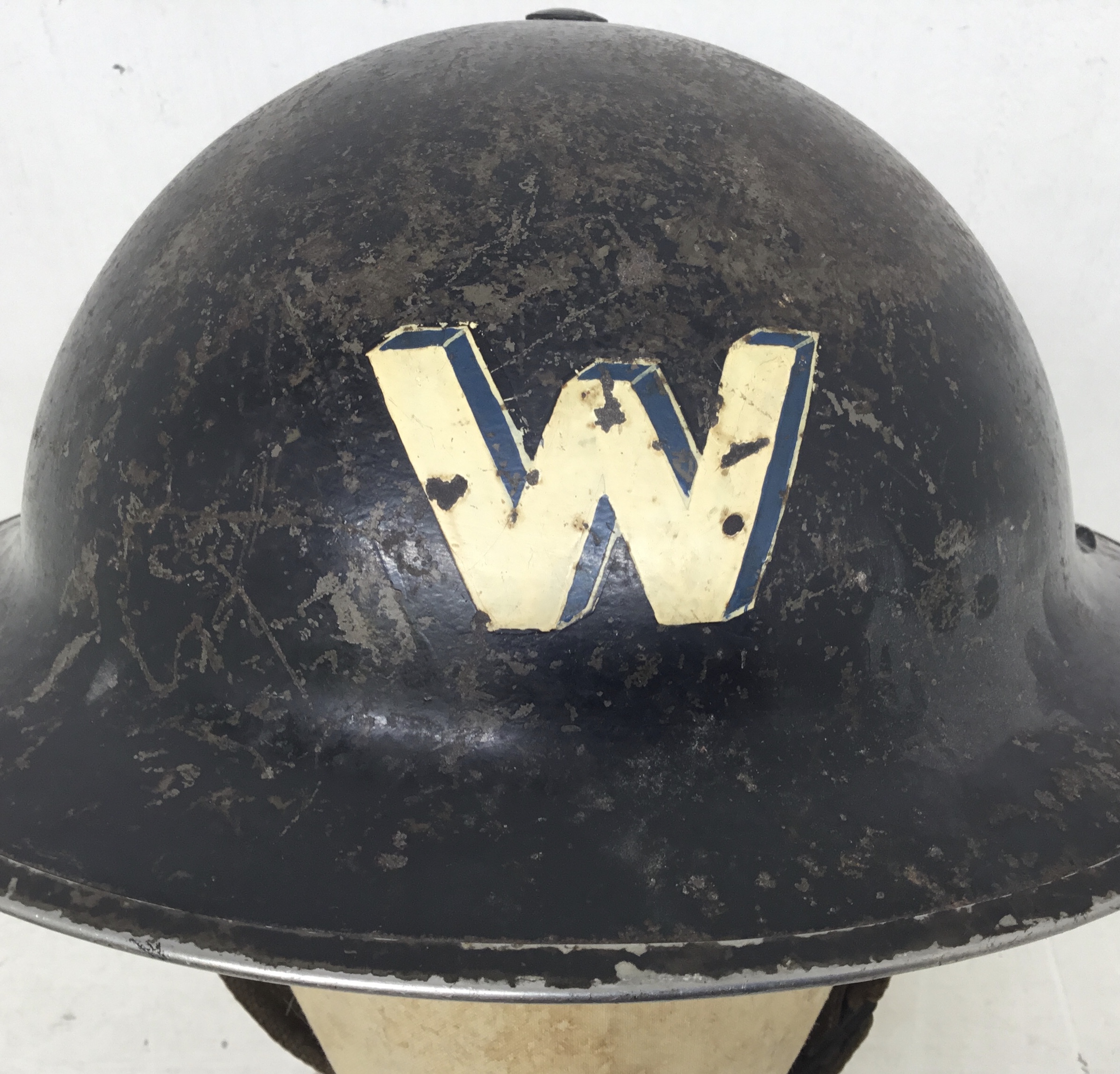 A WW2 era Air Raid Warden’s helmet. Dated 1939 to the underside of the rim, and stamped with the - Image 2 of 7
