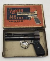 ‘Plum' colour Webley Junior over-lever air pistol in .177 with original box. This item is an example